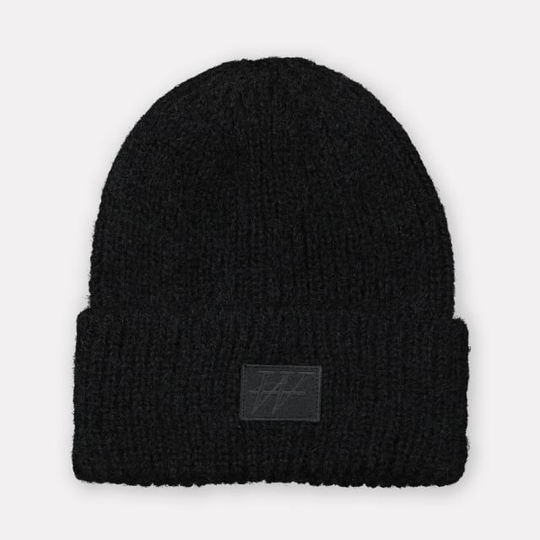Borstad, stickad beanie med logga